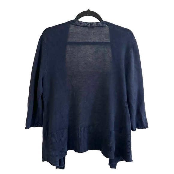 Eileen Fisher Navy Blue Open Front Linen 3/4 Sleeve Cardigan Sweater - Medium - Picture 4 of 4